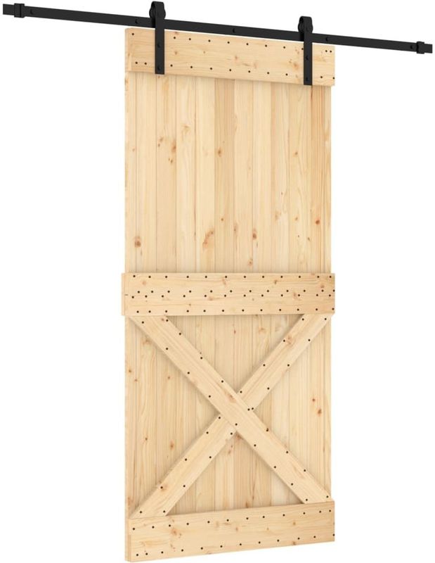 Massief Grenenhouten Schuifdeur - Natuurlijk Hout - Staal Rails - Ruimtebesparend Ontwerp