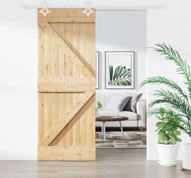 Massief Grenenhouten Schuifdeur - Natuurlijk Hout - Stevige Stalen Rails - Ruimtebesparend Ontwerp