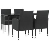 vidaXL - 5-delige - Tuinset - poly - rattan - en - staal - zwart