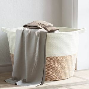 Wäschekorb Braun und Weiß Ø60x36 cm Baumwolle Vidaxl