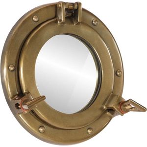 vidaXL Wandspiegel Patrijspoort - Messing - Aluminium en Glas - Ø23 cm