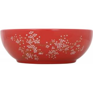 vidaXL Opzetwasbak rond Φ41x14 cm keramiek wit en rood