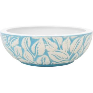 Opzetwasbak rond 41x14 cm keramiek wit en blauw