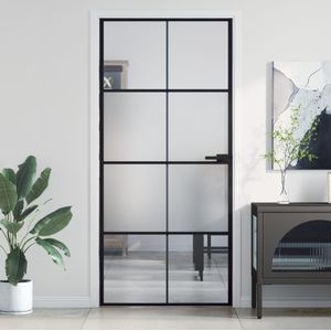 vidaXL - Binnendeur - smal - 93x201,5 - cm - gehard - glas - en - aluminium - zwart