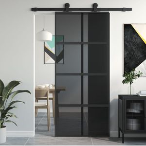 vidaXL Schiebetür Schwarz 90x205 cm Hartglas und Aluminium
