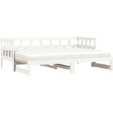 vidaXL - Slaapbank - met - onderschuifbed - 80x200 - cm - massief - grenenhout - wit