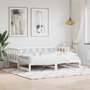 vidaXL - Slaapbank - met - onderschuifbed - 80x200 - cm - massief - grenenhout - wit