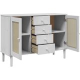 vidaXL Sideboard SENJA Rattan-Optik Weiß 112x40x80 cm Kiefernholz