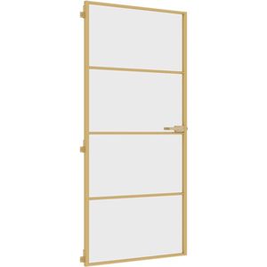 vidaXL Binnendeur smal 93x201,5 cm gehard glas en aluminium goudkleur