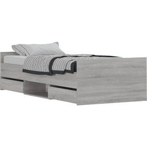 vidaXL - Bedframe - met - hoofd- - en - voeteneinde - grijs - sonoma - 90x200 - cm