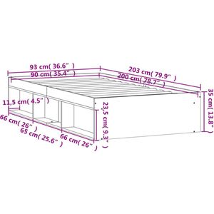 vidaXL Bedframe bruin eikenkleurig 90x200 cm