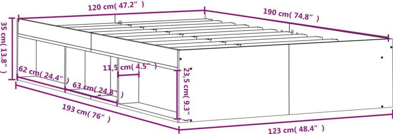 vidaXL Bettgestell Grau Sonoma 120x190 cm