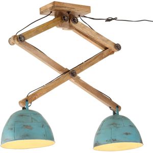Plafondlamp - Industriële Stijl - Verweerd Blauw - Massief Mangohout