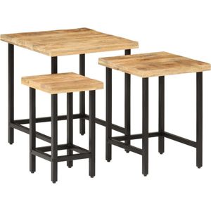 vidaXL - 3-delige Salontafelset - Massief Ruw Mangohout - IJzer