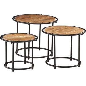 vidaXL Tafeltjesset - 3 St - Massief Mangohout - Ruw