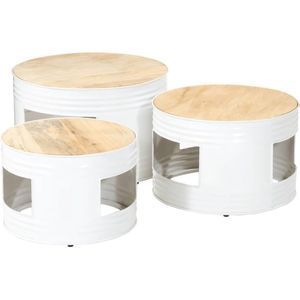 Beistelltische Fass-Design 3 Stk. Raues Massivholz Mango Vidaxl