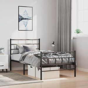 vidaXL - Bedframe - met - hoofd- - en - voeteneinde - metaal - zwart - 100x200 - cm