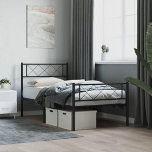 vidaXL Bettgestell mit Kopf- und Fußteil Metall Schwarz 90x190 cm
