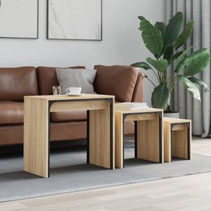 vidaXL - 3-delige Tafeltjesset - Bewerkt Hout - Sonoma Eikenkleurig