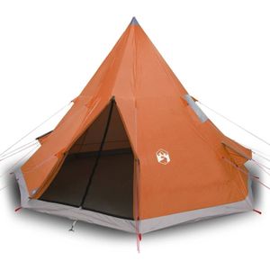 vidaXL Tent 4-persoons 367x367x259 cm 185T taft grijs en oranje