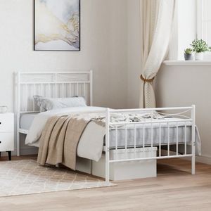 vidaXL - Bedframe - met - hoofd- - en - voeteneinde - metaal - wit - 90x200 - cm