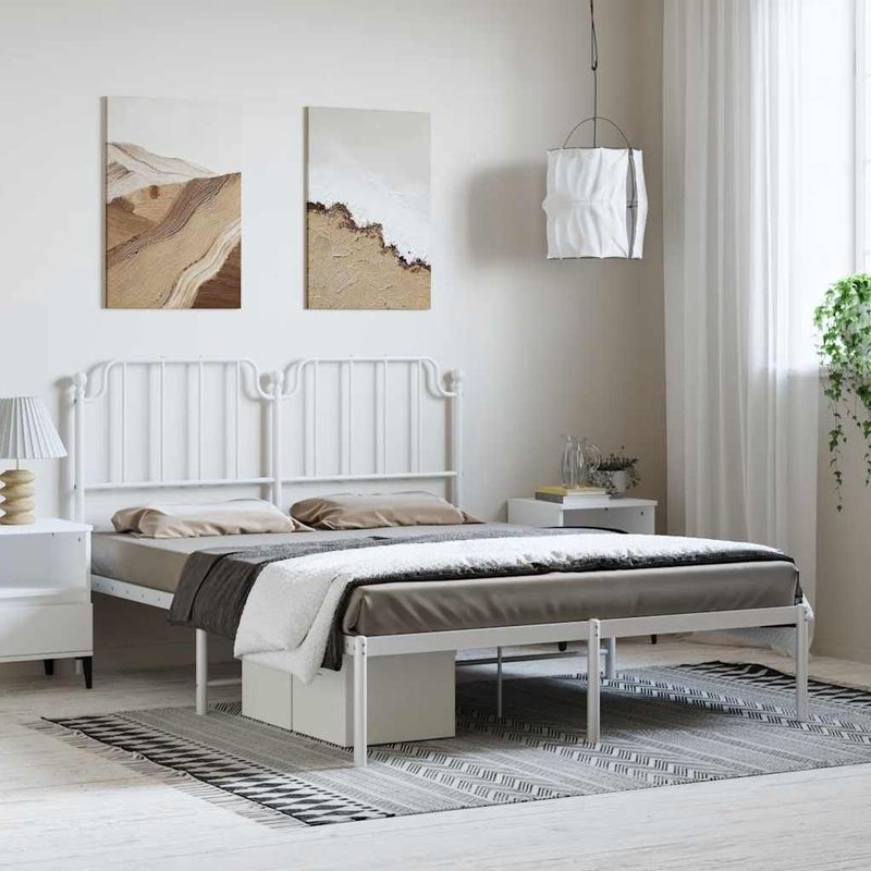 vidaXL-Bedframe-met-hoofdbord-metaal-wit-150x200-cm