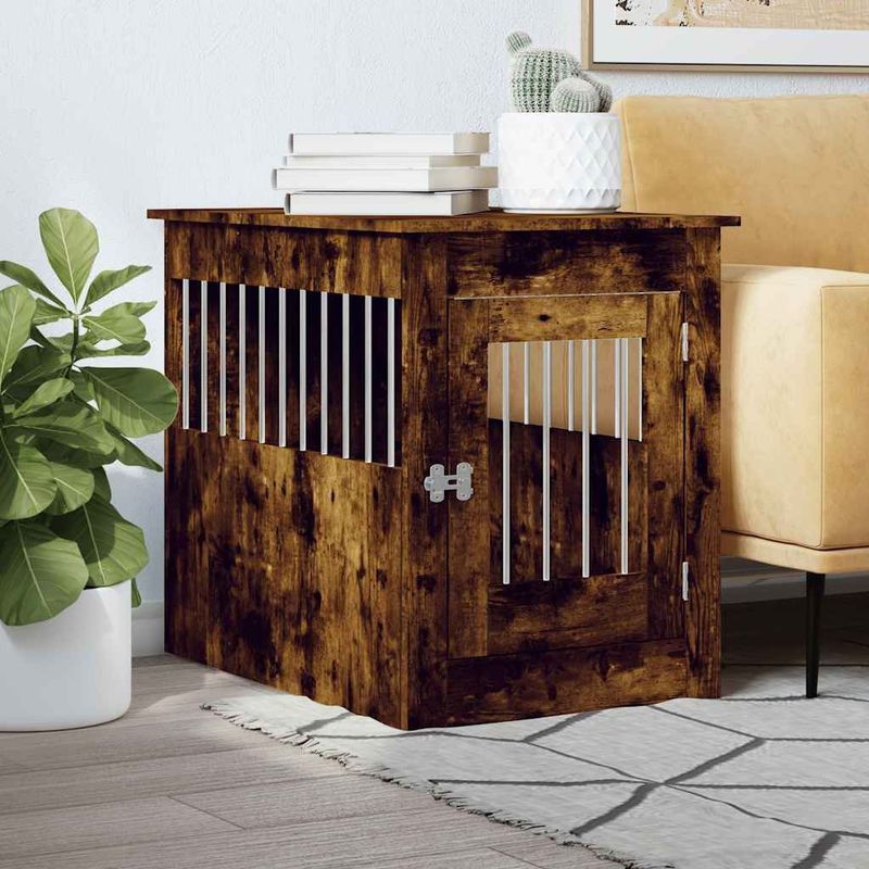 vidaXL - Hondenbench - 55 - x - 80 - x - 68 - cm - bewerkt - hout - gerookt - eikenkleurig