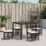 vidaXL - Tuinkrukken - 4 - st - met - kussens - 41x41x36 - cm - poly - rattan - zwart