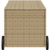 vidaXL Tuinbox met wielen 190 L poly rattan gemengd beige