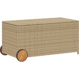 vidaXL Tuinbox met wielen 190 L poly rattan gemengd beige