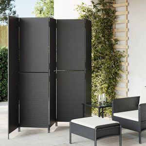 vidaXL-Kamerscherm-5-panelen-poly-rattan-zwart