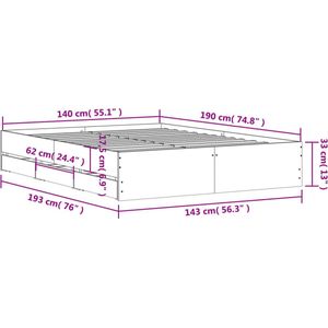 vidaXL Bedframe met lades bewerkt hout grijs sonoma eiken 140x190 cm