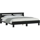 vidaXL Bedframe met hoofdeinde bewerkt hout zwart 200x200 cm