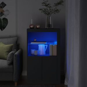 vidaXL - Bijzetkast - met - LED-verlichting - bewerkt - hout - zwart