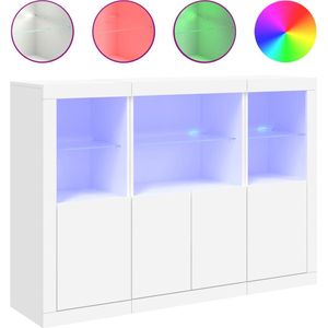 vidaXL - Dressoirs - Wit - Bewerkt Hout - 3 Stuks - Met LED-Verlichting