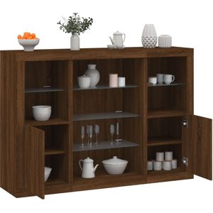 vidaXL - Dressoir - Bruineikenkleur - Bewerkt Hout - 3 Stuks met LED-verlichting