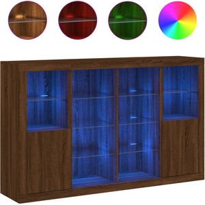 vidaXL - Dressoir - Bruineikenkleur - Bewerkt Hout - 3 Stuks - Met LED-verlichting