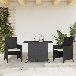 vidaXL 3-tlg. Bistro-Set mit Kissen Schwarz Poly Rattan