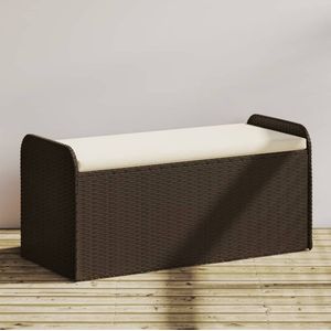 vidaXL Opbergbankje met kussen 115x51x52 cm poly rattan bruin