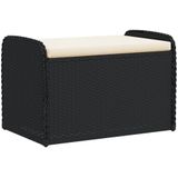 vidaXL Opbergbankje met kussen 80x51x52 cm poly rattan zwart