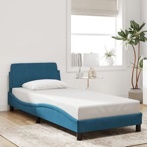 vidaXL - Bedframe - met - hoofdbord - fluweel - blauw - 90x200 - cm