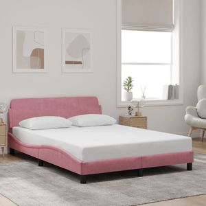 vidaXL - Bedframe - met - hoofdeinde - zonder - matrasx200 - cm - fluweel - roze
