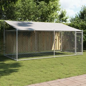 vidaXL Hondenhok - Grijs - 4x2x2 m - Met Dak en Deur