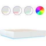 vidaXL Bedframe met LED-verlichting bewerkt hout wit 200x200 cm