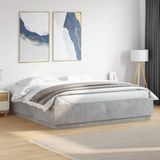 vidaXL - Bedframe - met - LED-verlichting - bewerkt - hout - betongrijs - 200x200 - cm