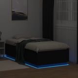 vidaXL - Bedframe - met - LED-verlichting - bewerkt - hout - zwartx190 - cm
