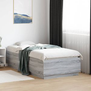 vidaXL - Bedframe - met - LED-verlichting - bewerkt - hout - grijs - sonomax190cm