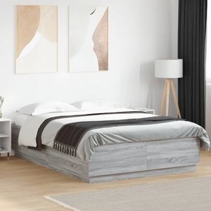 vidaXL - Bedframe - bewerkt - hout - grijs - sonoma - eikenkleurig - 140x200 - cm