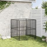 vidaXL - Hondenkennel - 4 - panelen - gepoedercoat - staal - zwart