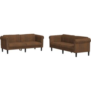 vidaXL 2-delige Loungeset - Bruin - Fluweel - Comfortabele Zitervaring